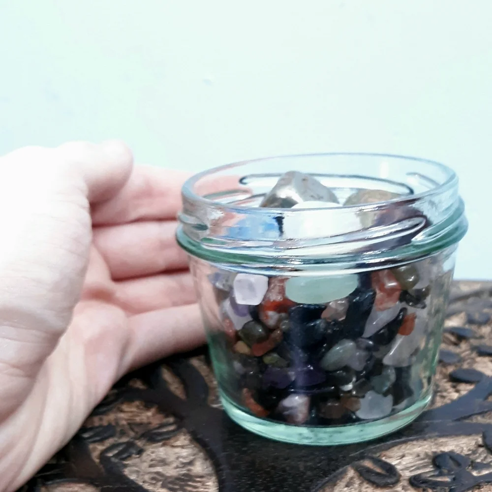 Crystal Jar Mini Mineral Assortment Red Tiger's Eye Pyrite Lapis Lazuli Blue Red